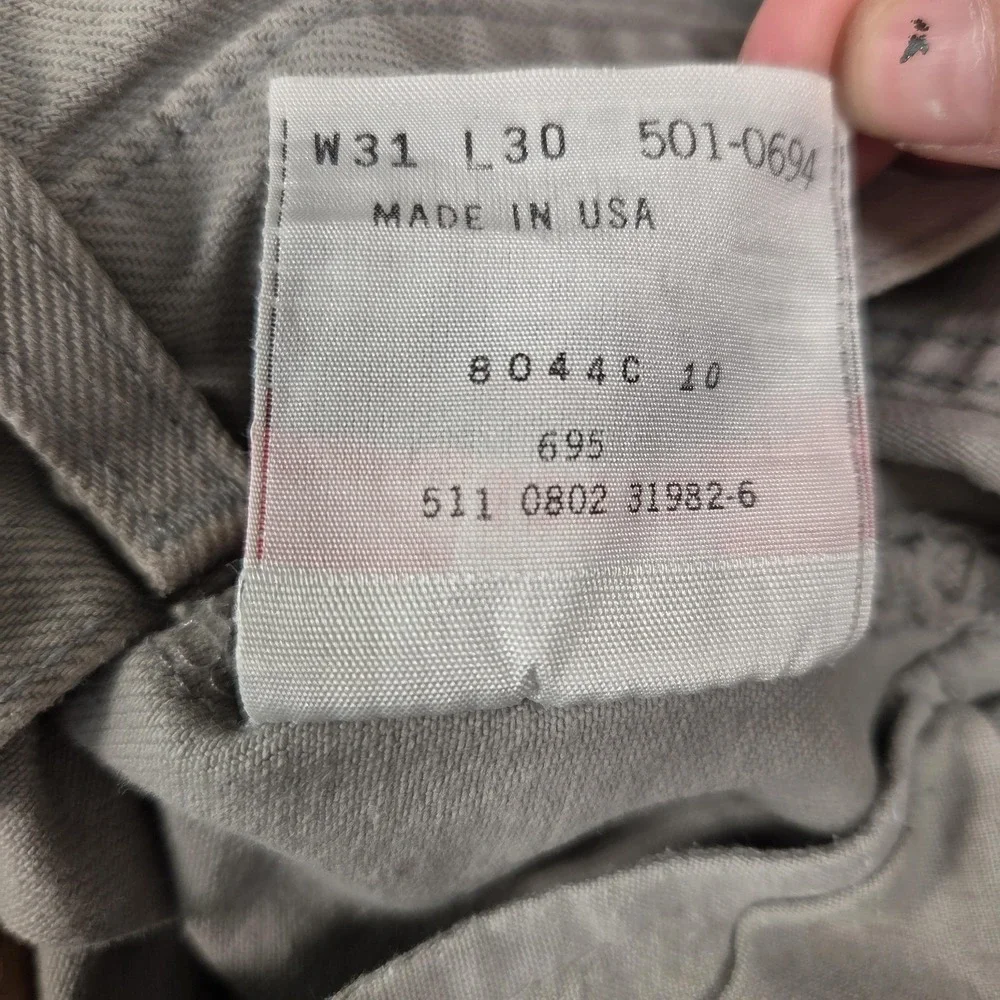 Vintage‎ Levis 501 Jeans Mens Gray Denim Made USA Button Stained 90s fits 27x30
